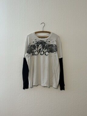 Rockware Y2K 2008 Anthill Trading AC/DC Long Sleeve Thermal White Black Size XL